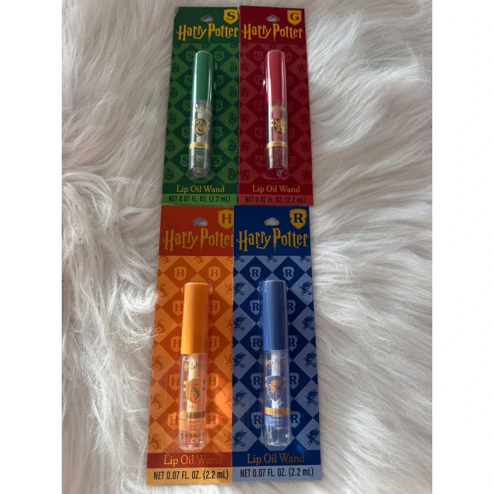 Harry Potter Hogwarts House Scented Lip Oil Wand Set 4 Pack Bergamot Vanilla NIB